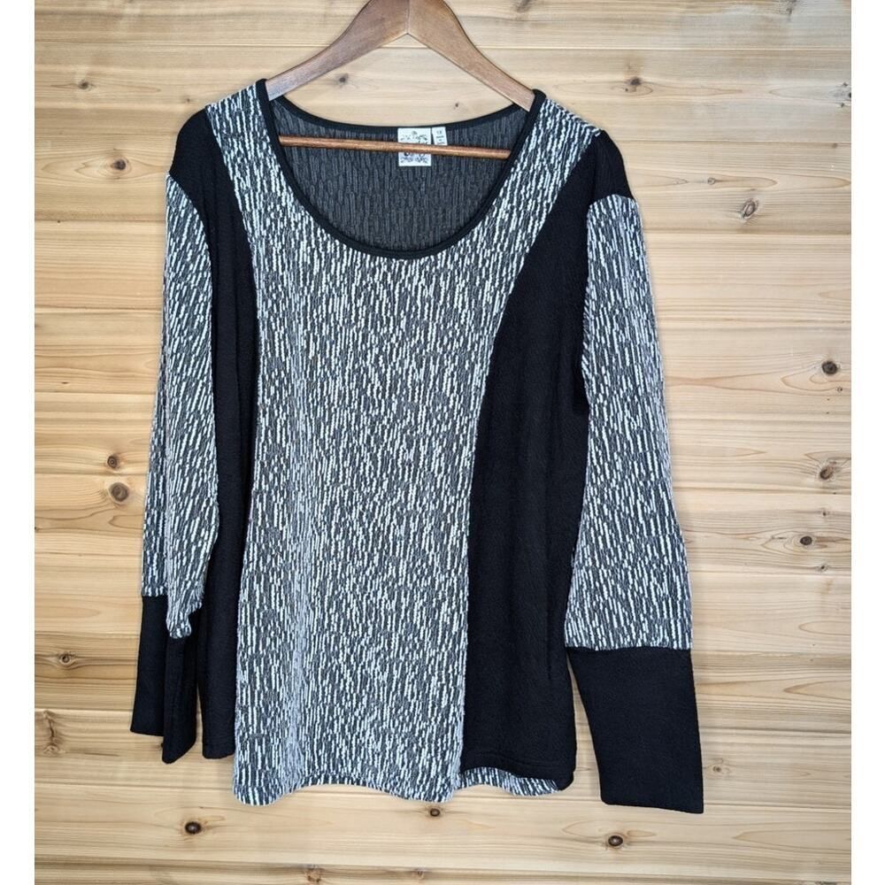 Parsley & Sage Top Womens 1X Black White Art Blouse Textured